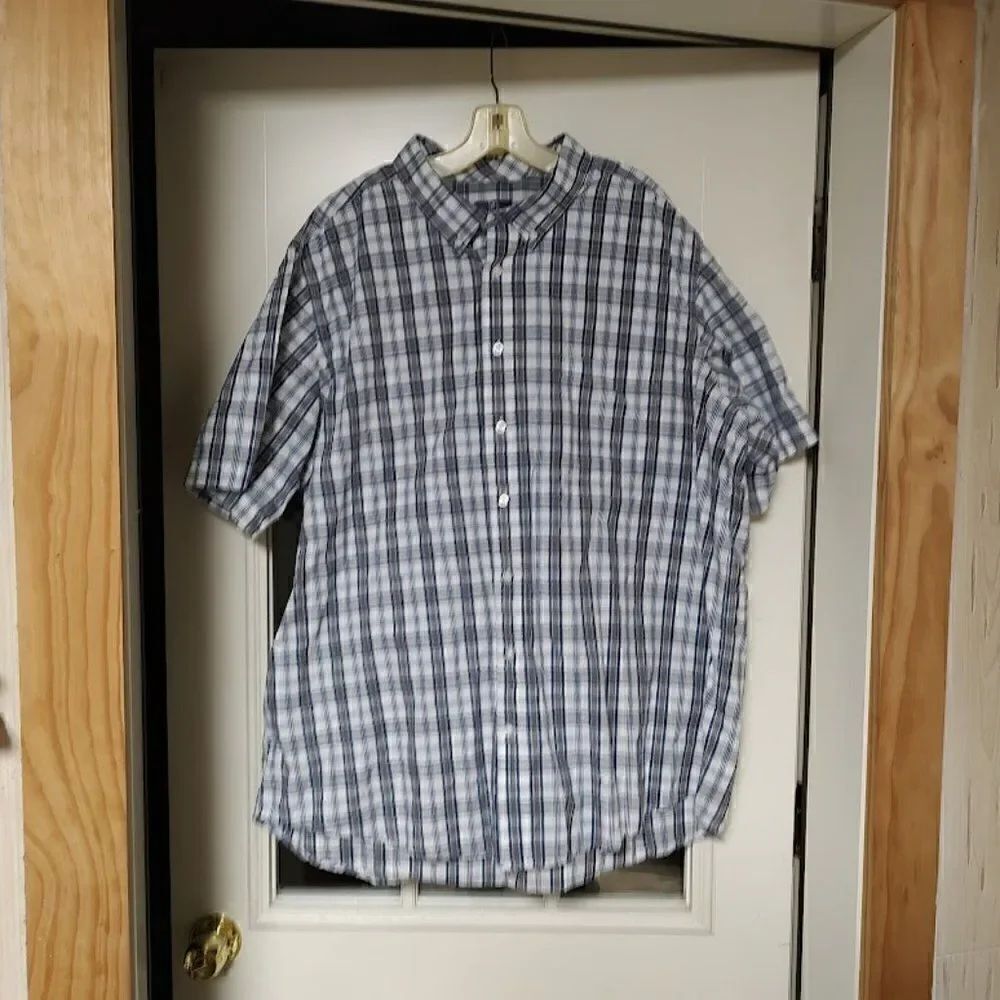 George Blue Gray Plaid Short Sleeve Button Down Shirt Size Men's 3XL 54/56